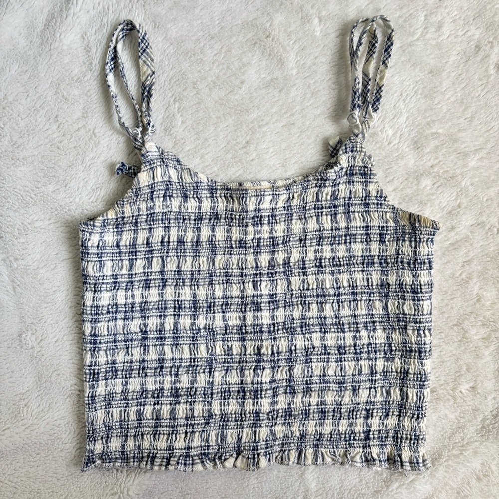 white and blue plaid cropped tank top